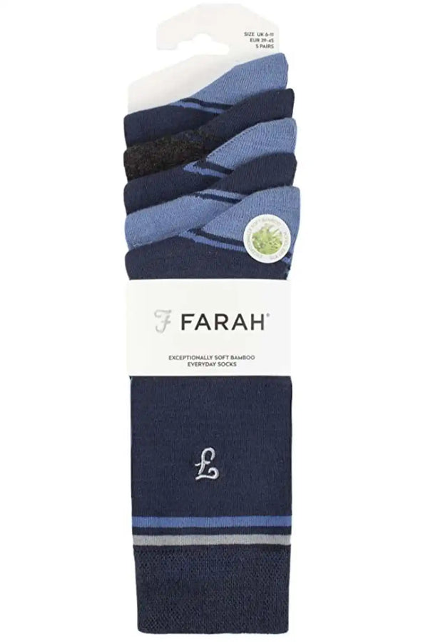 Farah Men’s Socks Patterned Bamboo 5 Pack Navy/Blue - Socks