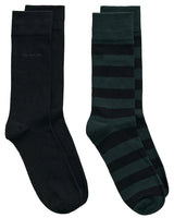 GANT Mens 2-Pack Barstripe & Solid Socks Tartan Green Ballynahinch