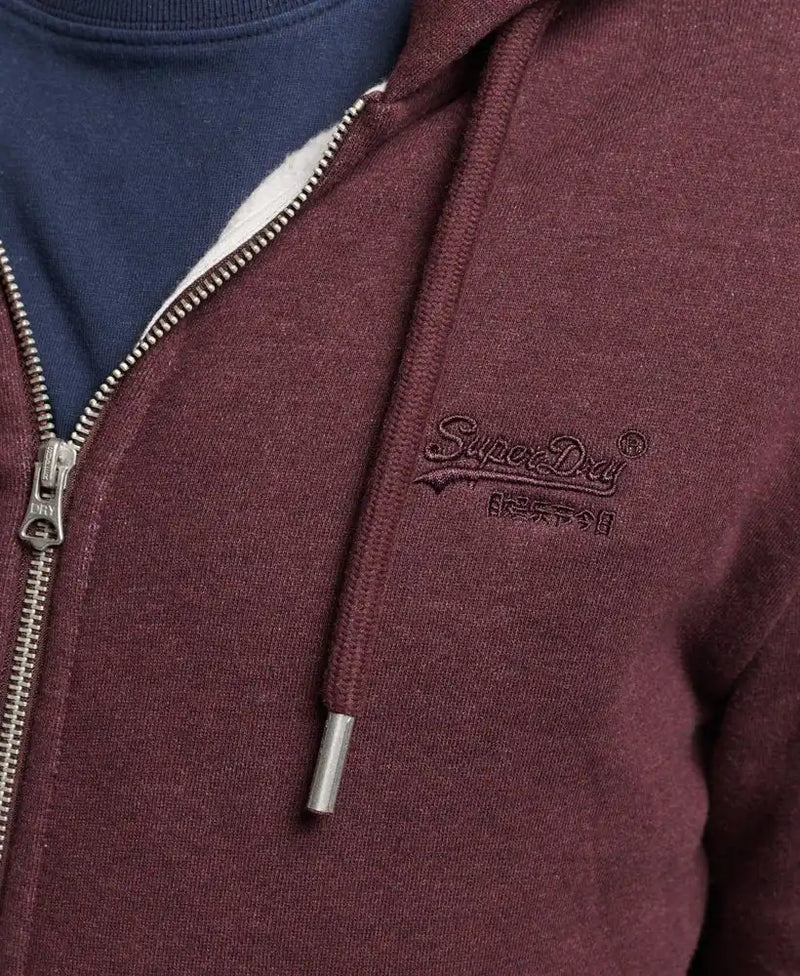 Superdry Vintage Logo Embroidered Zip Hoodie Track Burgundy 