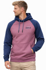 Saltrock Mens Postcard Script Raglan Pop Hoodie in Dark Pink/Blue