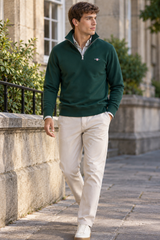 GANT Mens Regular Shield Half Zip Sweatshirt Tartan Green