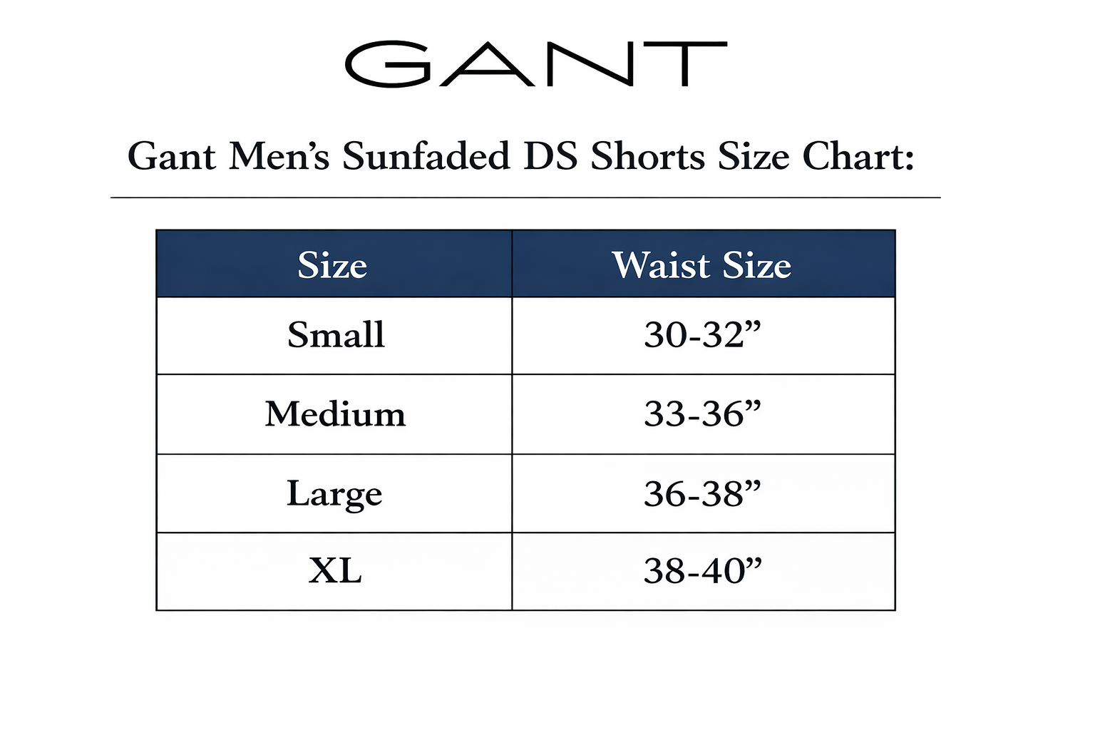 GANT size chart