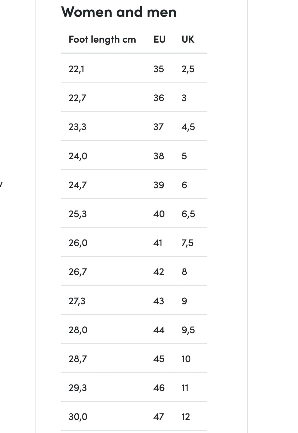 Josef Seibel size chart