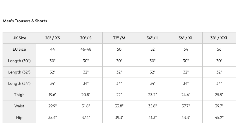 Lyle & Scott size chart