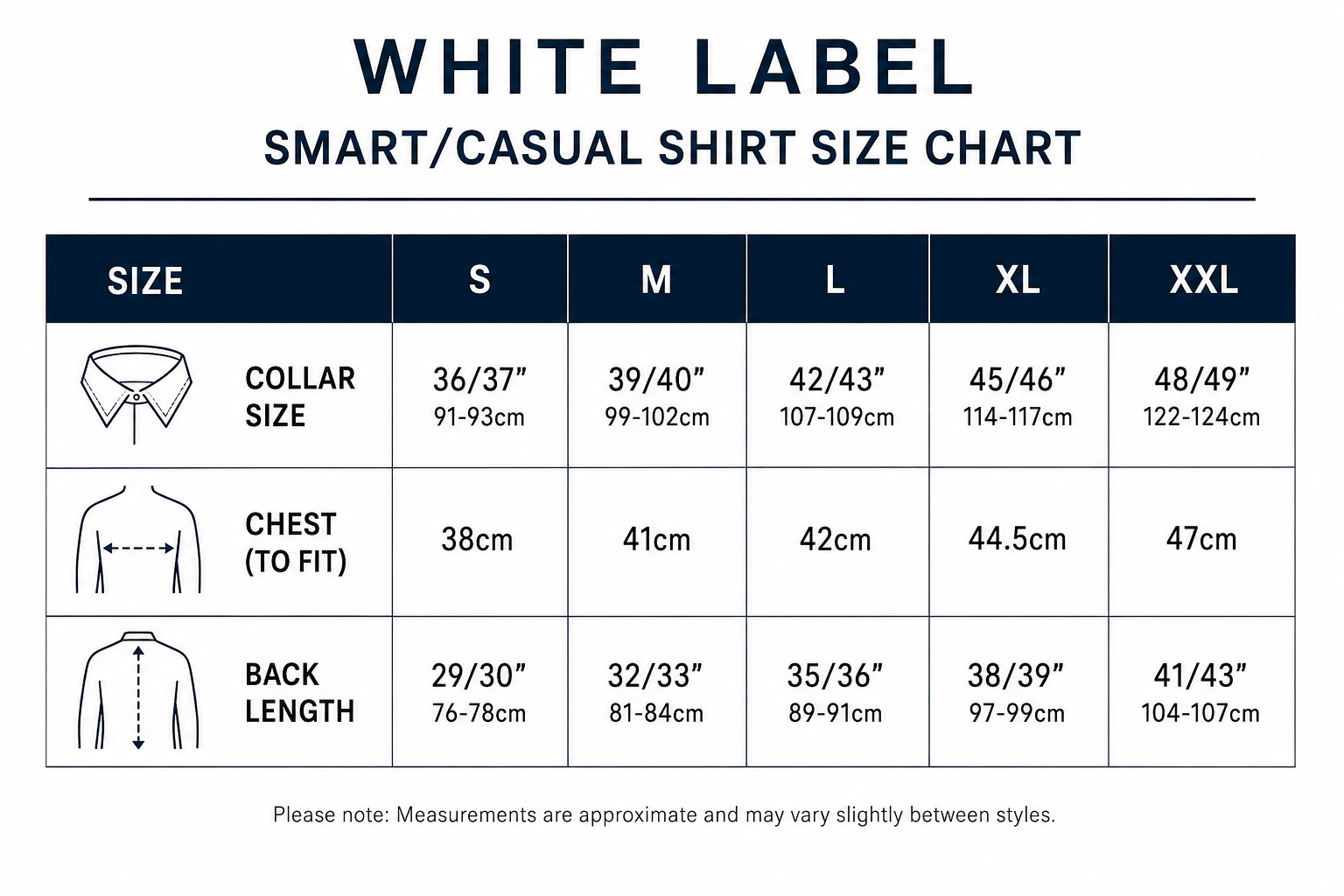 White Label size chart