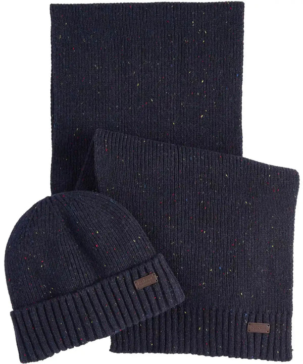 Barbour Carlton Fleck Beanie & Scarf Gift Set Navy Northern Ireland