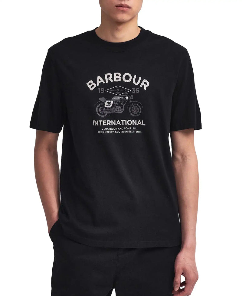 Barbour International Mens Cafe Graphic T-Shirt Black Northern