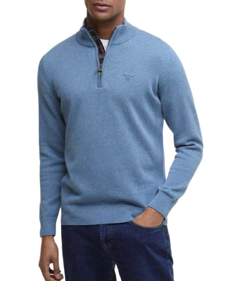 Barbour Mens Cotton Half Zip Knitted Jumper Blue Stone Northern