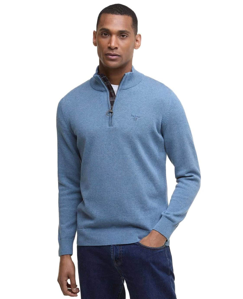 Barbour Mens Cotton Half Zip Knitted Jumper Blue Stone Northern