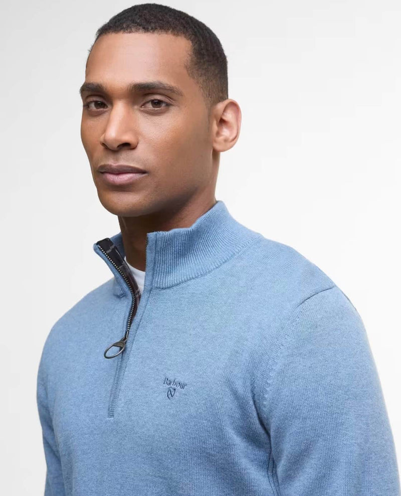Barbour Mens Cotton Half Zip Knitted Jumper Blue Stone Northern