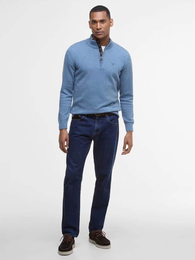 Barbour Mens Cotton Half Zip Knitted Jumper Blue Stone Northern