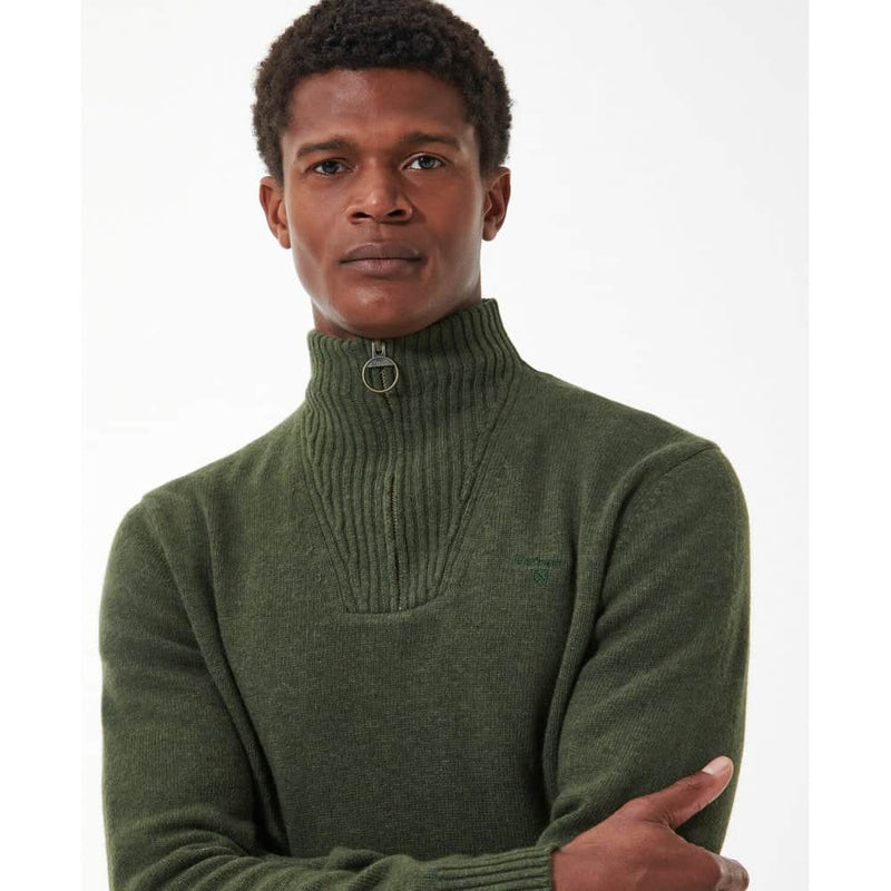 Barbour Mens Essential Lambswool Half Zip Jumper Mid Olive Northern