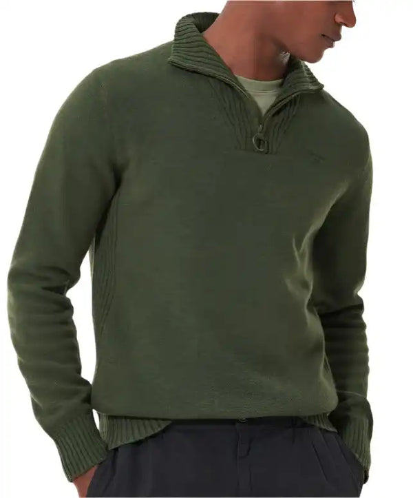 Barbour Mens Essential Lambswool Half Zip Jumper Mid Olive Northern
