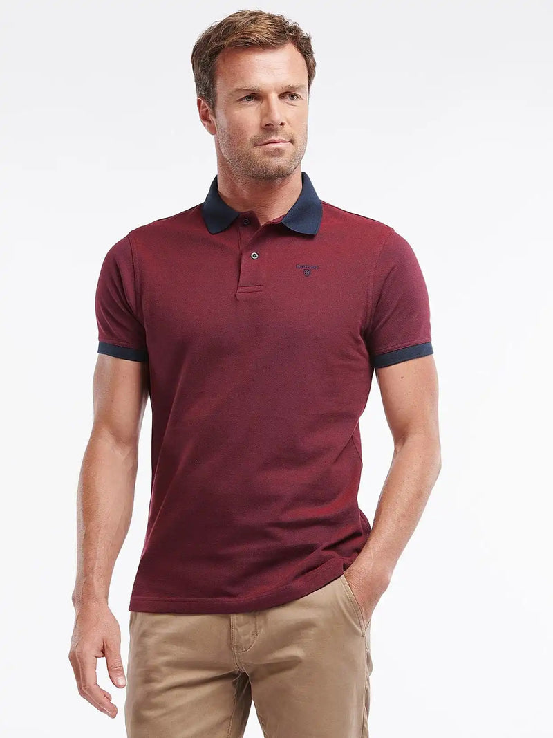 Barbour Mens Essential Sports Mix Polo Shirt Dark Red Northern