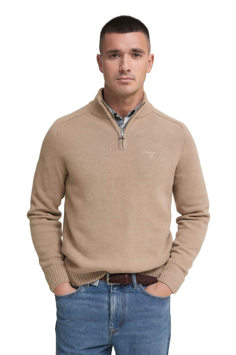 Barbour Mens Grangetown Half Zip Knitted Jumper Washed Stone Northern