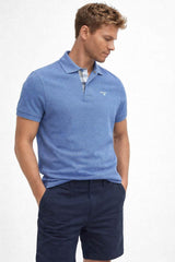 Barbour Mens Tartan Pique Polo Shirt Dark Chambray Marl Blue Northern