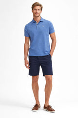 Barbour Mens Tartan Pique Polo Shirt Dark Chambray Marl Blue Northern