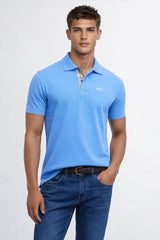Barbour Mens Tartan Pique Polo Shirt Delft Blue Northern Ireland