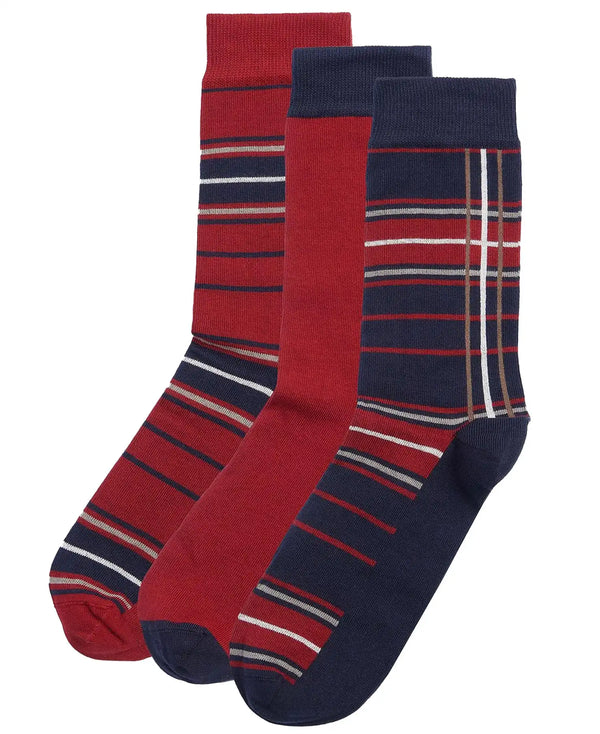 Barbour Mens Tartan Sock 3 Pack Gift Box Cranberry 7-11 UK Northern