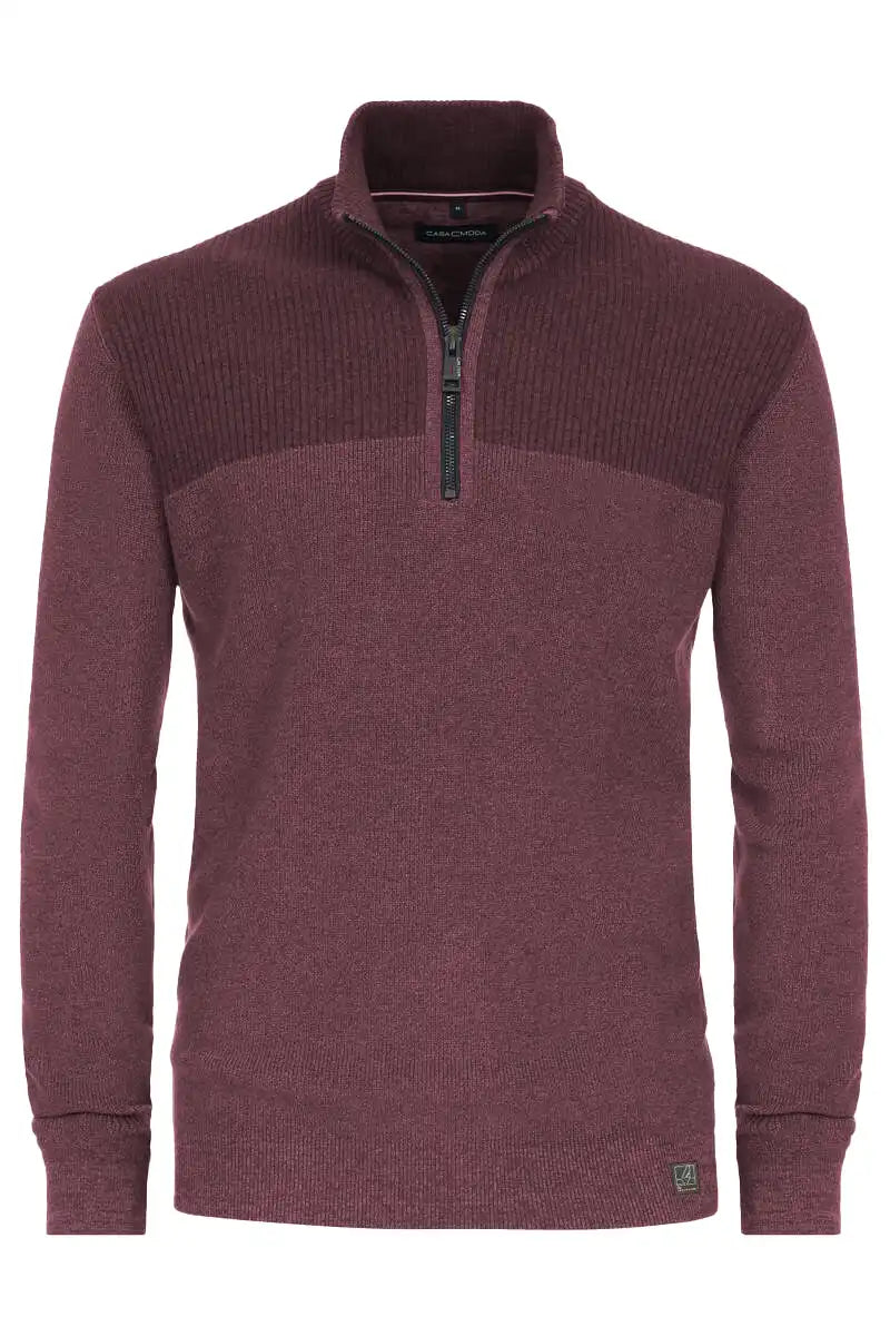 Casa Moda Casual Fit Half Zip Sweater Pullover Burgundy Northern