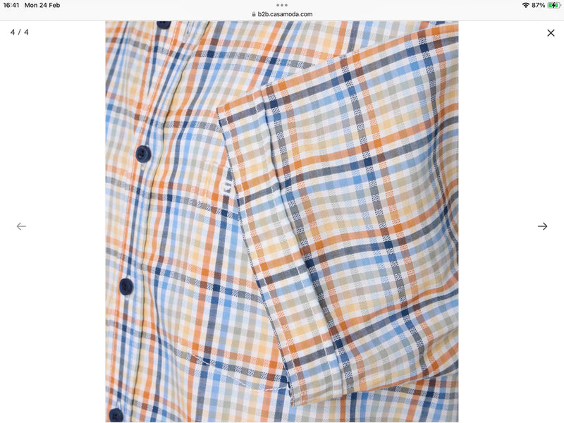 Casa Moda Casual Fit Short Sleeve Check Shirt Blue/Orange Northern