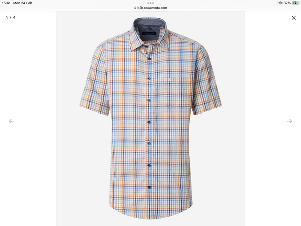 Casa Moda Casual Fit Short Sleeve Check Shirt Blue/Orange Northern