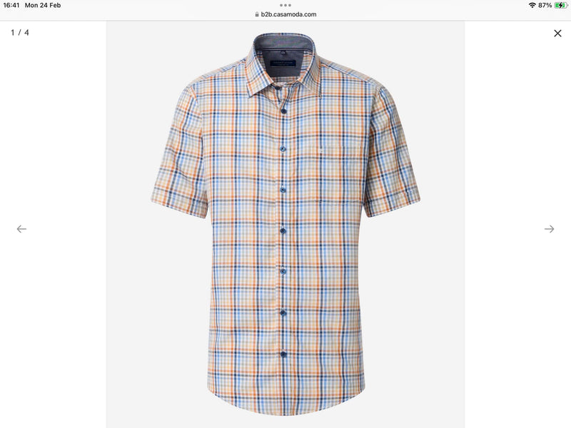 Casa Moda Casual Fit Short Sleeve Check Shirt Blue/Orange Northern