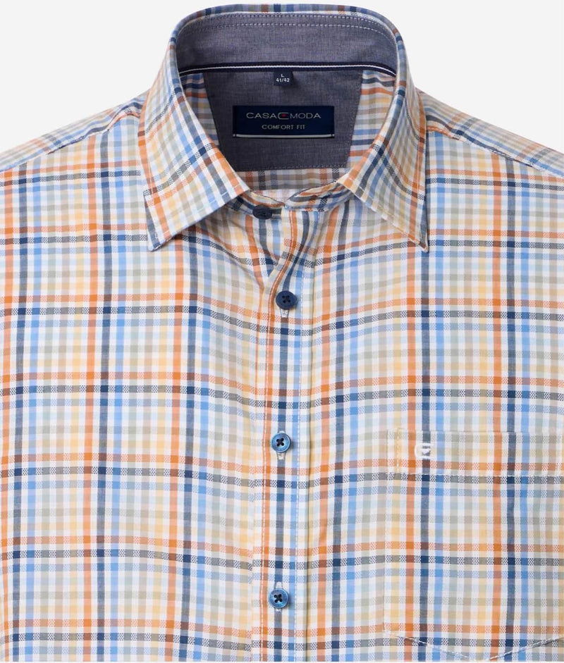 Casa Moda Casual Fit Short Sleeve Check Shirt Blue/Orange Northern
