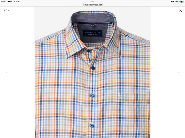Casa Moda Casual Fit Short Sleeve Check Shirt Blue/Orange Northern