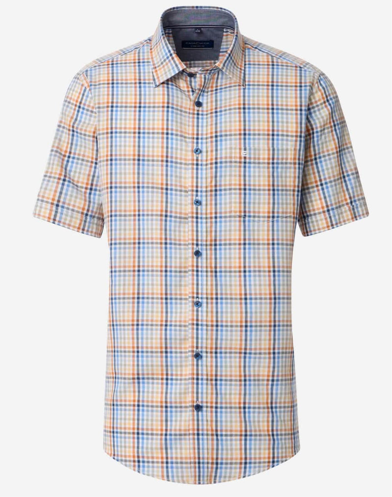 Casa Moda Casual Fit Short Sleeve Check Shirt Blue/Orange Northern