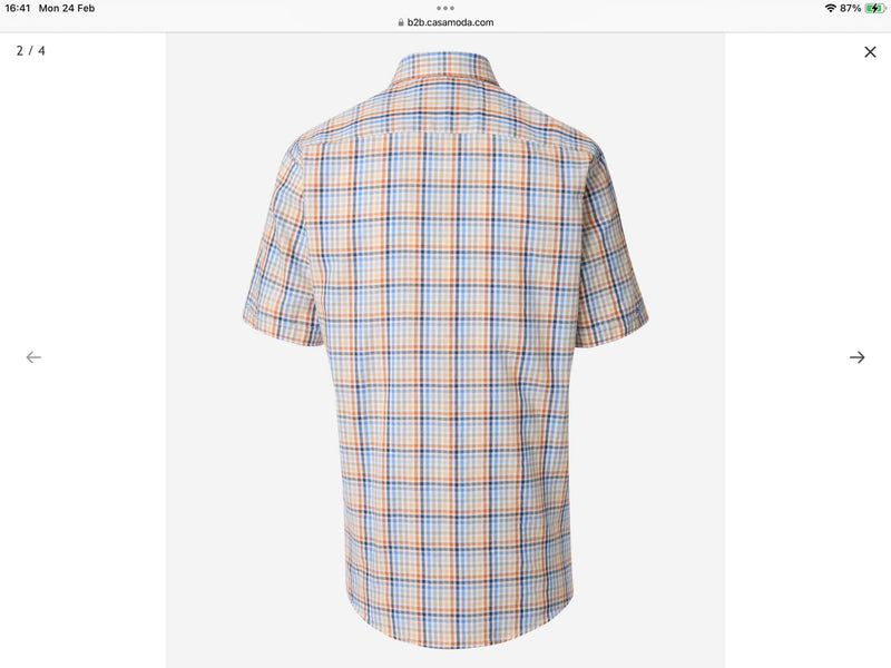 Casa Moda Casual Fit Short Sleeve Check Shirt Blue/Orange Northern
