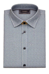 Casa Moda Casual Fit Short Sleeve Shirt Blue/Green Dot Print Northern