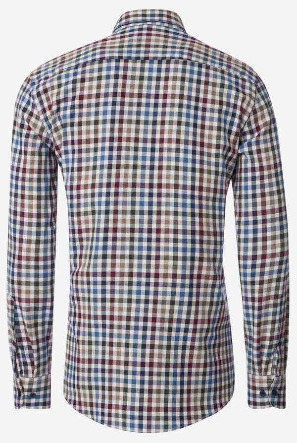 Casa Moda Comfort Fit Check Shirt Brushed Cotton Burgundy/Navy