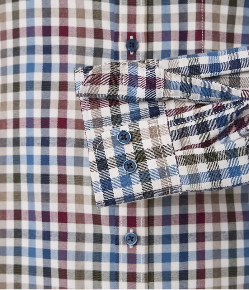 Casa Moda Comfort Fit Check Shirt Brushed Cotton Burgundy/Navy