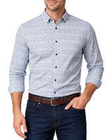 Casa Moda Comfort Fit Shirt Blue/Beige Circle Print Northern Ireland