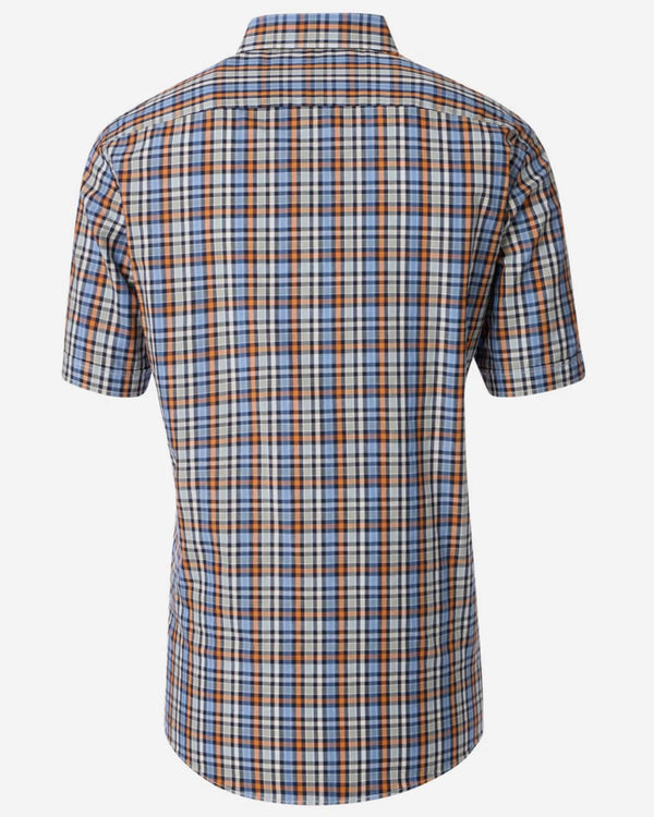 Casa Moda Comfort Fit Short Sleeve Check Shirt Blue/Green/Orange