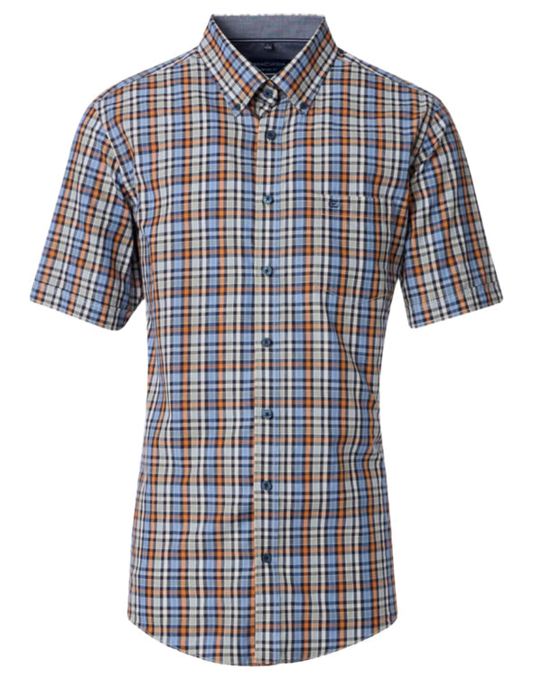 Casa Moda Comfort Fit Short Sleeve Check Shirt Blue/Green/Orange