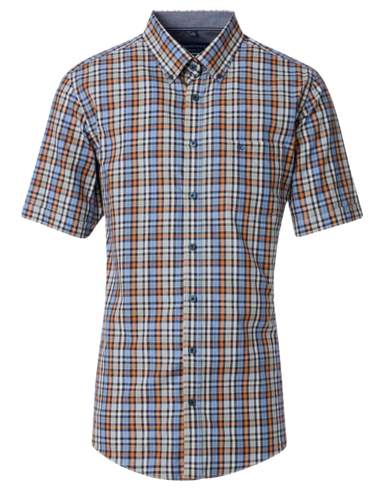 Casa Moda Comfort Fit Short Sleeve Check Shirt Blue/Green/Orange