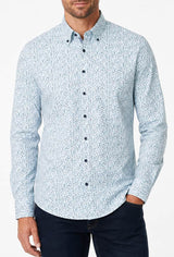 Casa Moda Long Sleeve Casual Fit Shirt Petrol Blue Print Northern