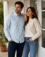 Casa Moda Long Sleeve Casual Fit Shirt Petrol Blue Print Northern