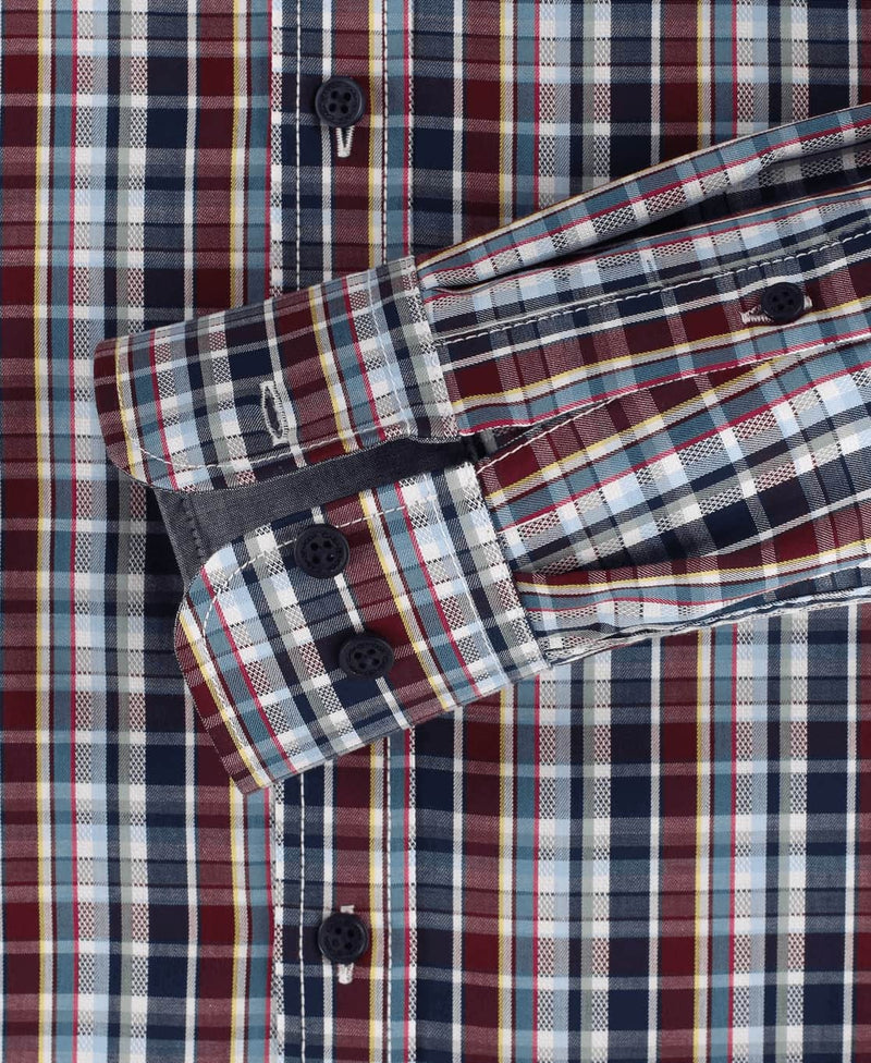 Casa Moda Long Sleeve Check Shirt Blue/ Burgundy/Multi.