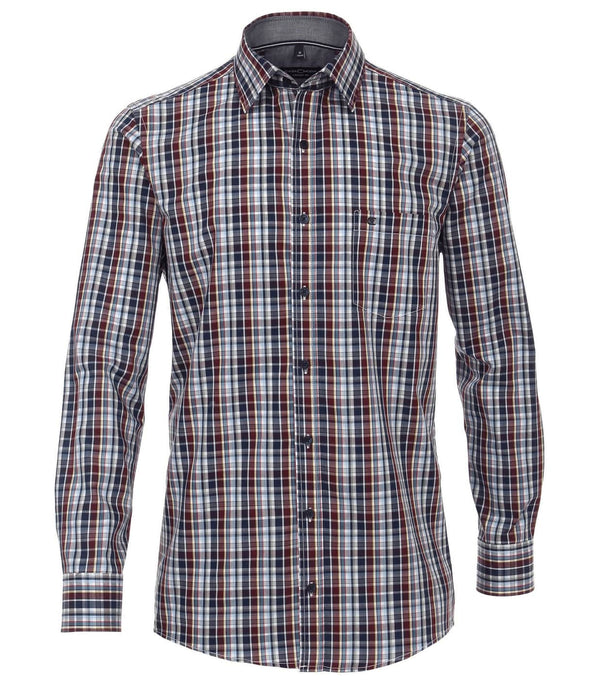 Casa Moda Long Sleeve Check Shirt Blue/ Burgundy/Multi.