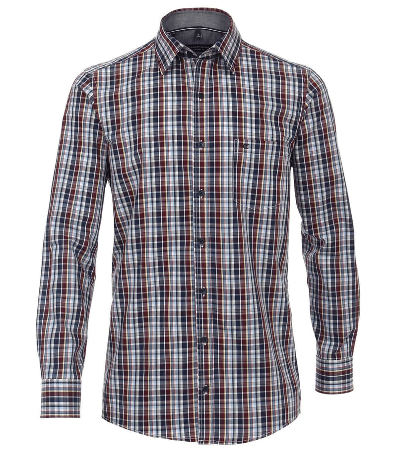 Casa Moda Long Sleeve Check Shirt Blue/ Burgundy/Multi.