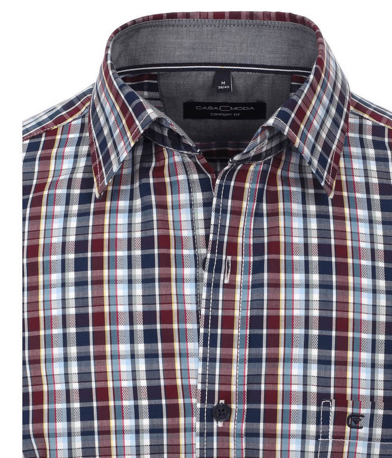 Casa Moda Long Sleeve Check Shirt Blue/ Burgundy/Multi.