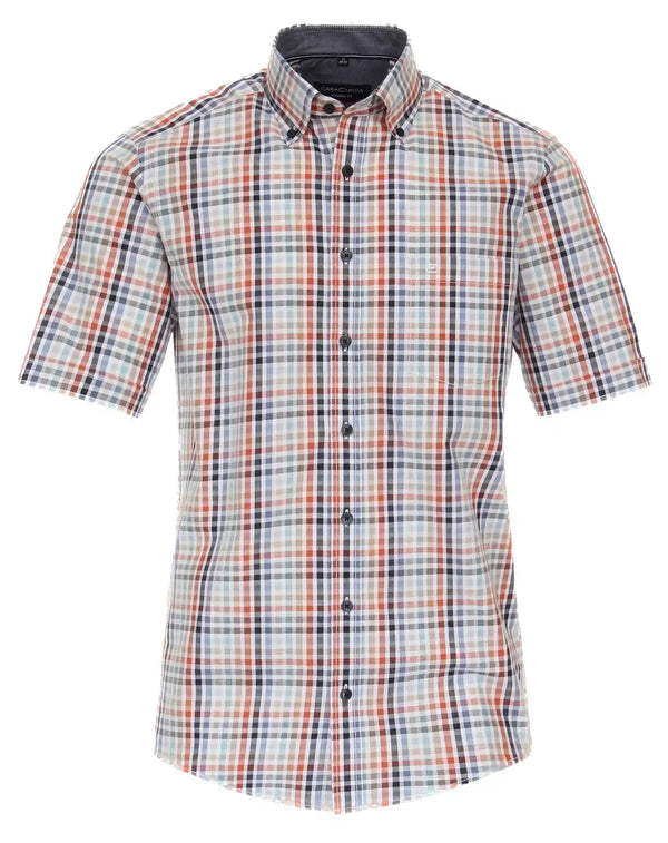 Casa Moda Men’s SS Check Shirt Comfort Fit Tangerine Tango Northern