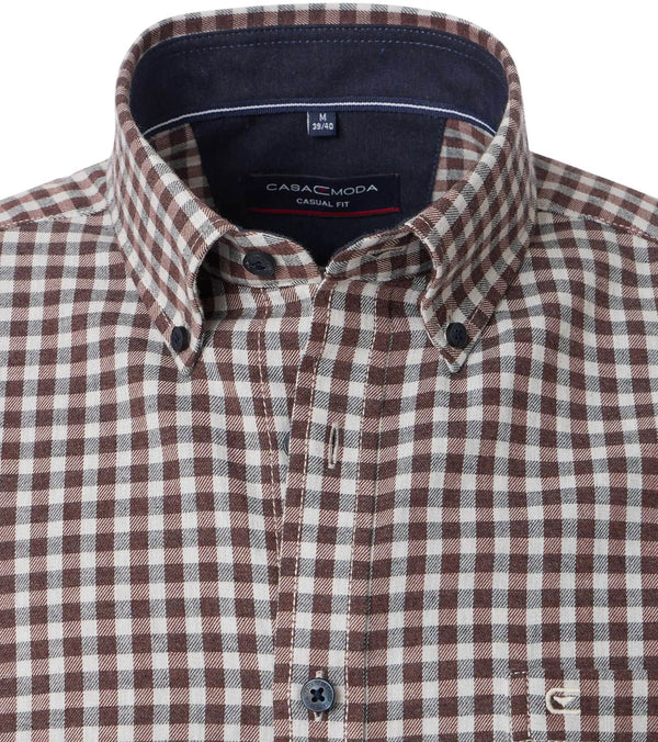 Casa Moda Mens Brushed Cotton Gingham Shirt Brown Northern Ireland