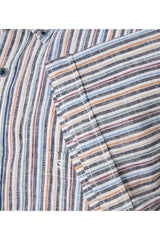 Casa Moda Mens Casual Fit Short Sleeve Linen Stripe Shirt Blue