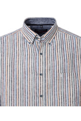 Casa Moda Mens Casual Fit Short Sleeve Linen Stripe Shirt Blue