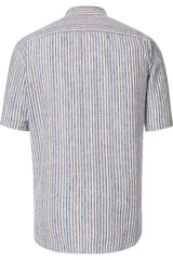 Casa Moda Mens Casual Fit Short Sleeve Linen Stripe Shirt Blue