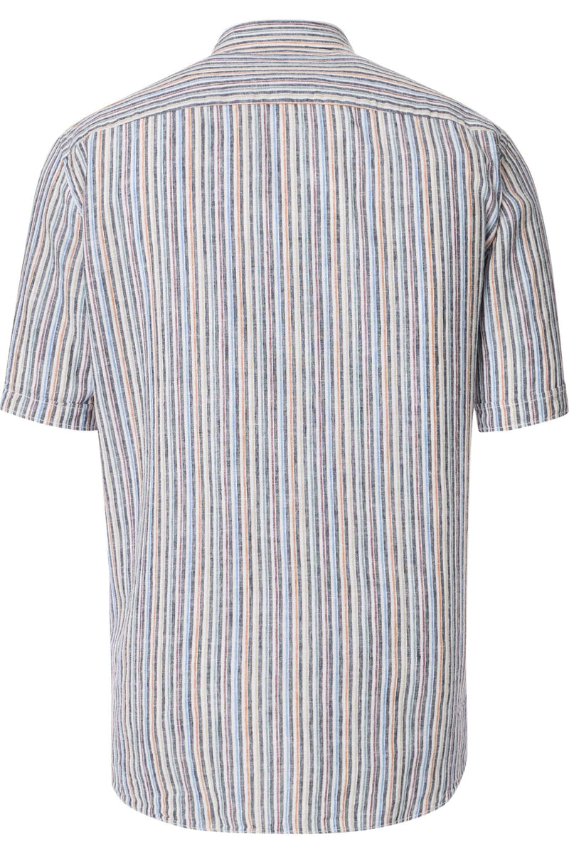 Casa Moda Mens Casual Fit Short Sleeve Linen Stripe Shirt Blue